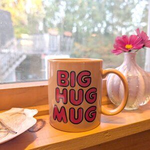 Iconic Pop Culture 80s Vintage Big Hug Mug Tan Orange Red Big Bubble Letters